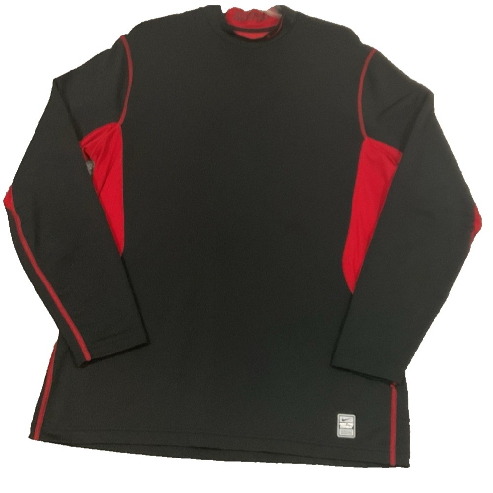 NIKE~Pro Combat Hyperwarm Dri-Fit Max Long Sleeve Compression Shirt Red Black XL